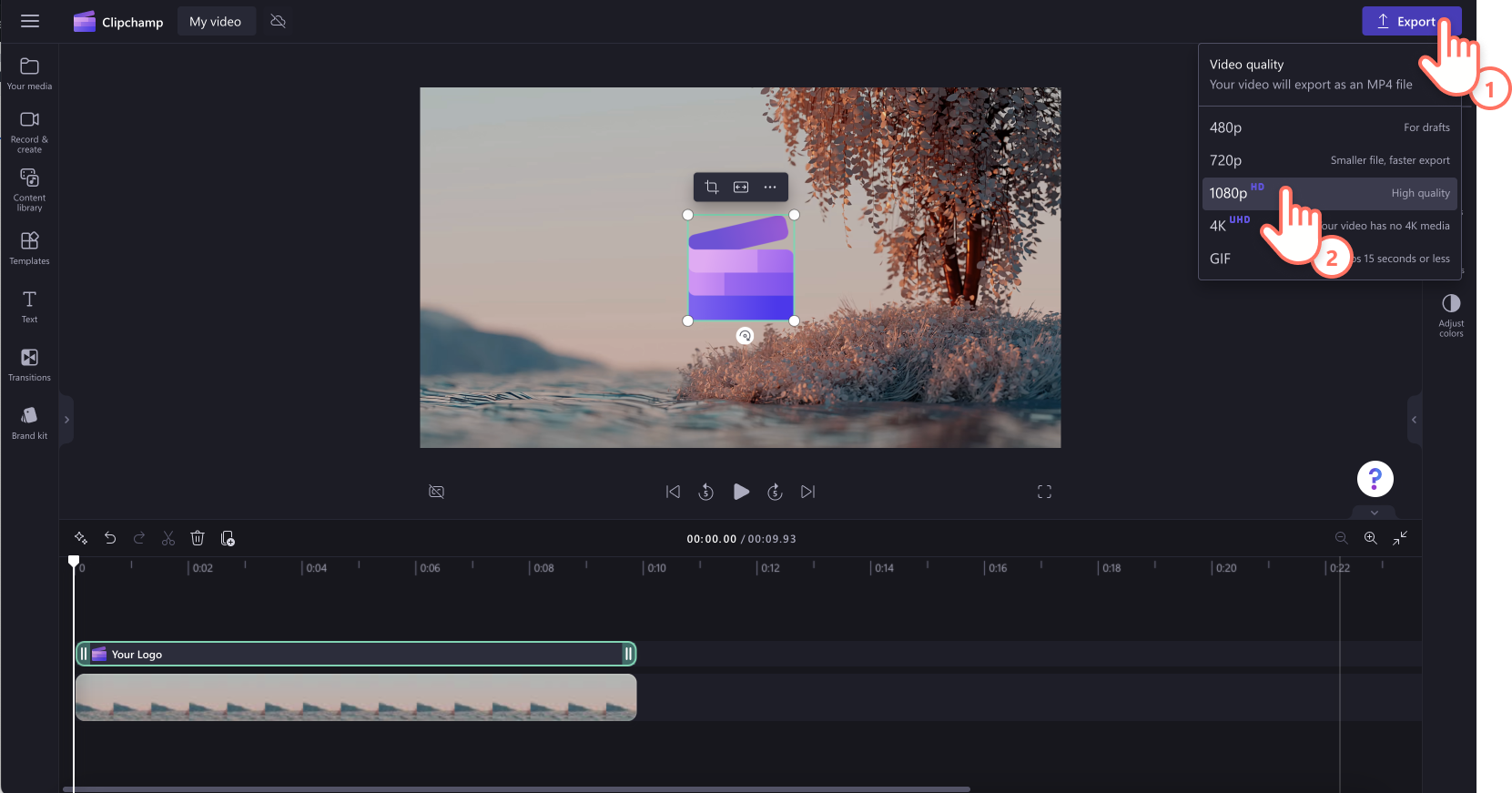 An image of a user exporting a video and selecting a video quality.