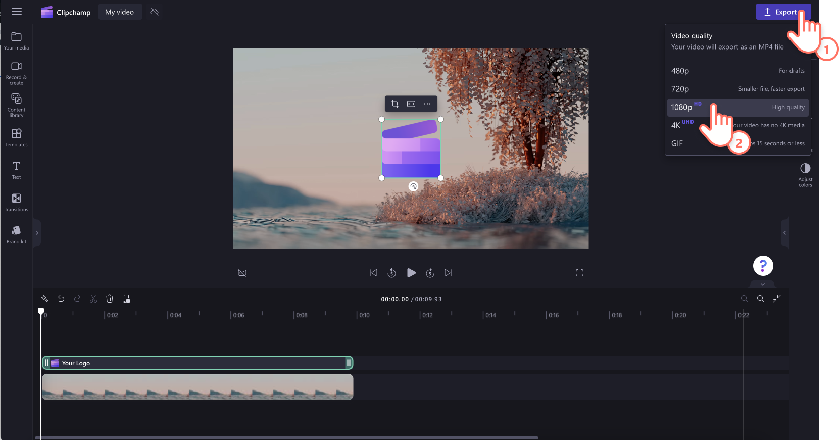 Hình ảnh người dùng xuất video và chọn chất lượng video.