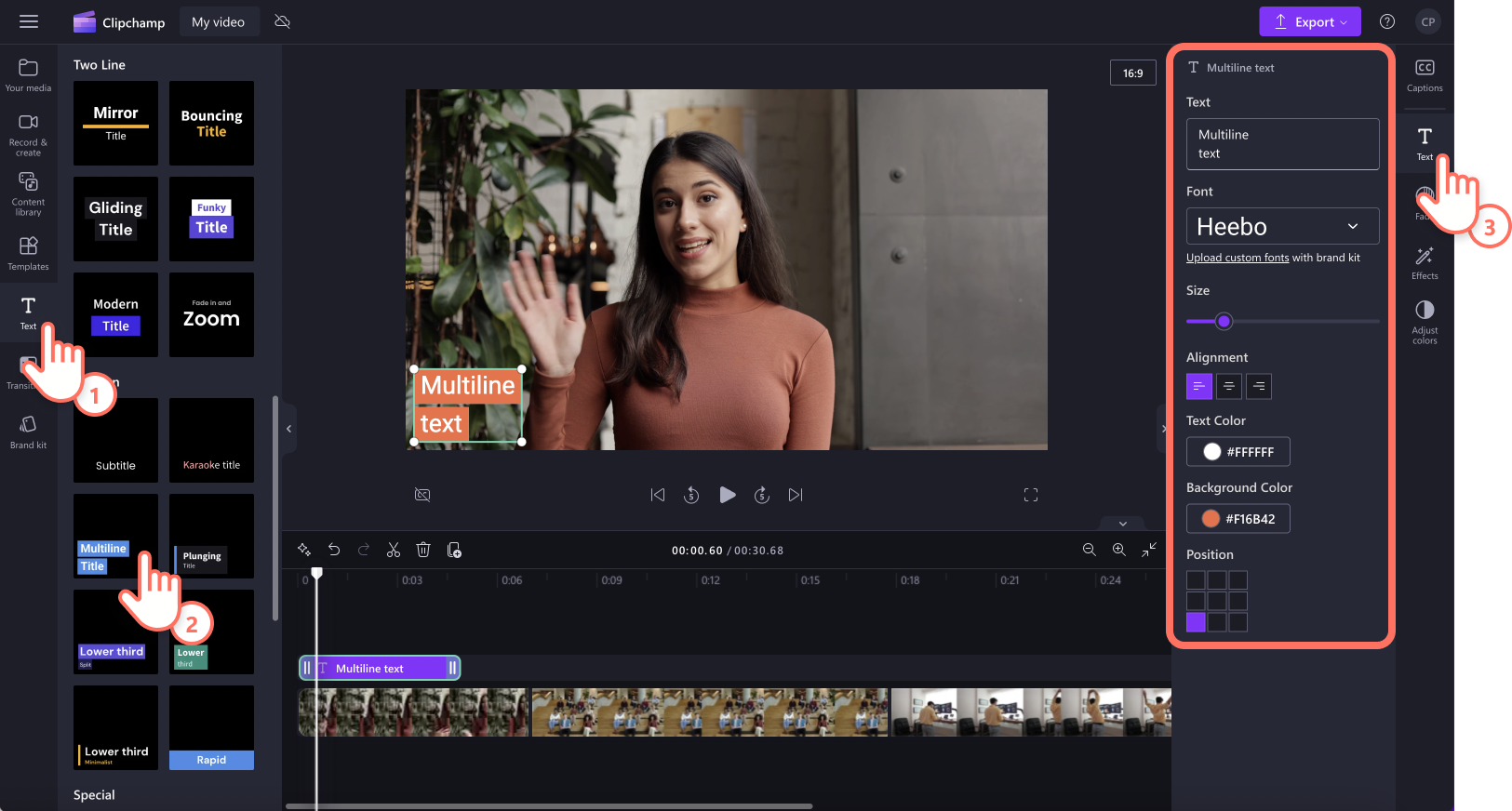 Et billede af en bruger, der føjer tekst til en video.