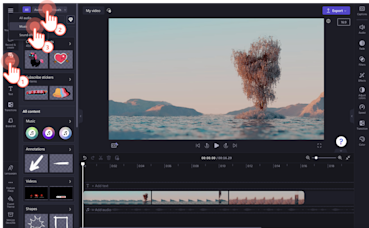 Ein Bild eines Benutzers, der auf die Registerkarte „Inhaltsbibliothek“ klickt und anschließend nach nur Musik filtert.