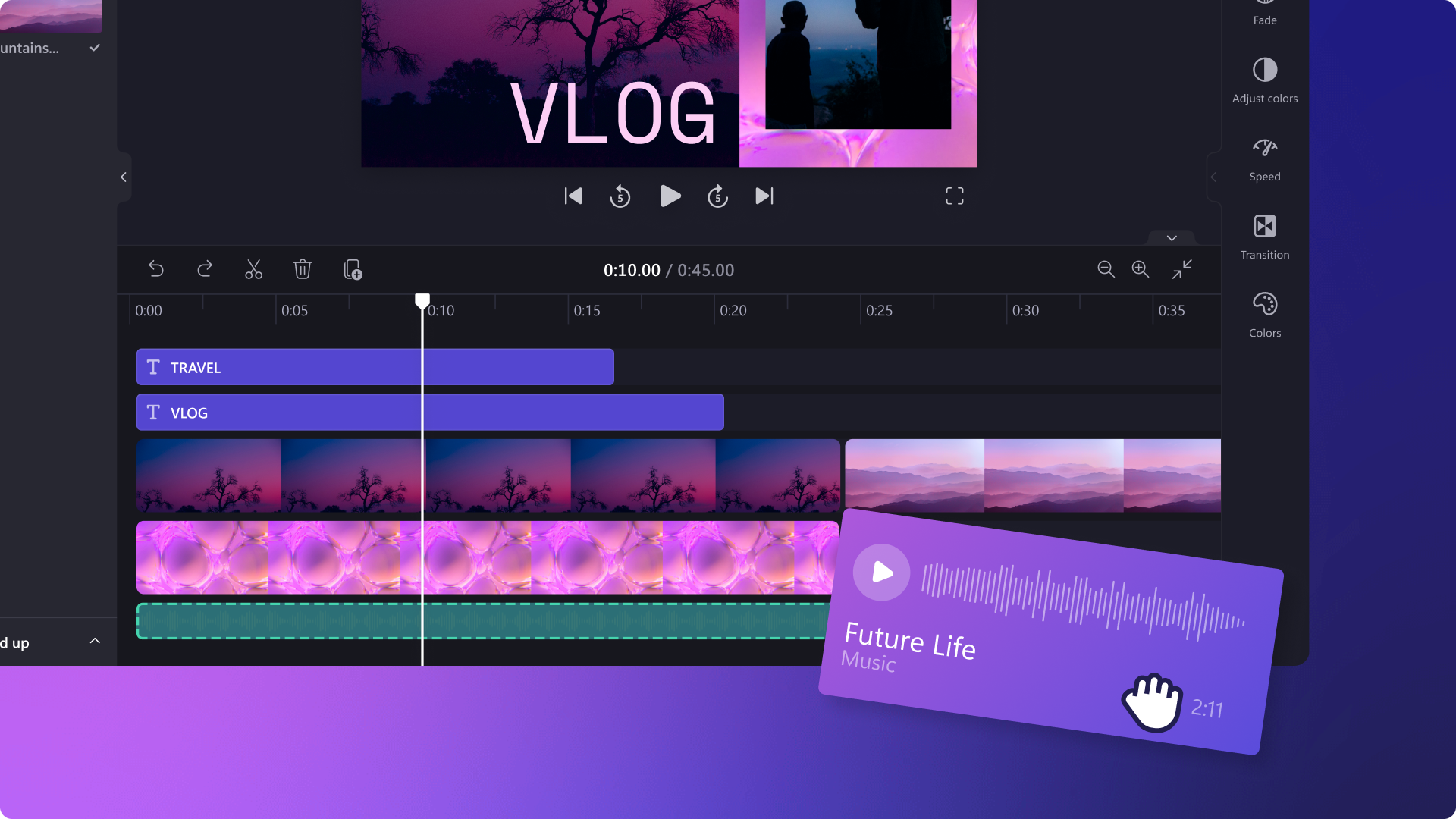 Eine abstrakte Darstellung, wie man im Clipchamp-Video-Editor einen Musiktitel zu einem Video hinzufügt.
