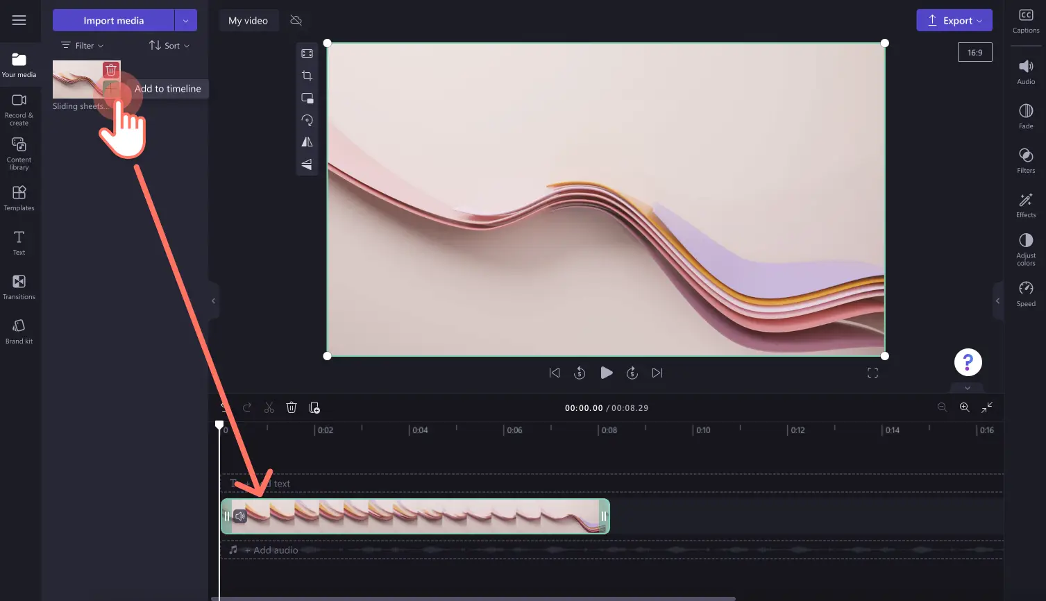 타임라인에 비디오를 추가하는 사용자 이미지.