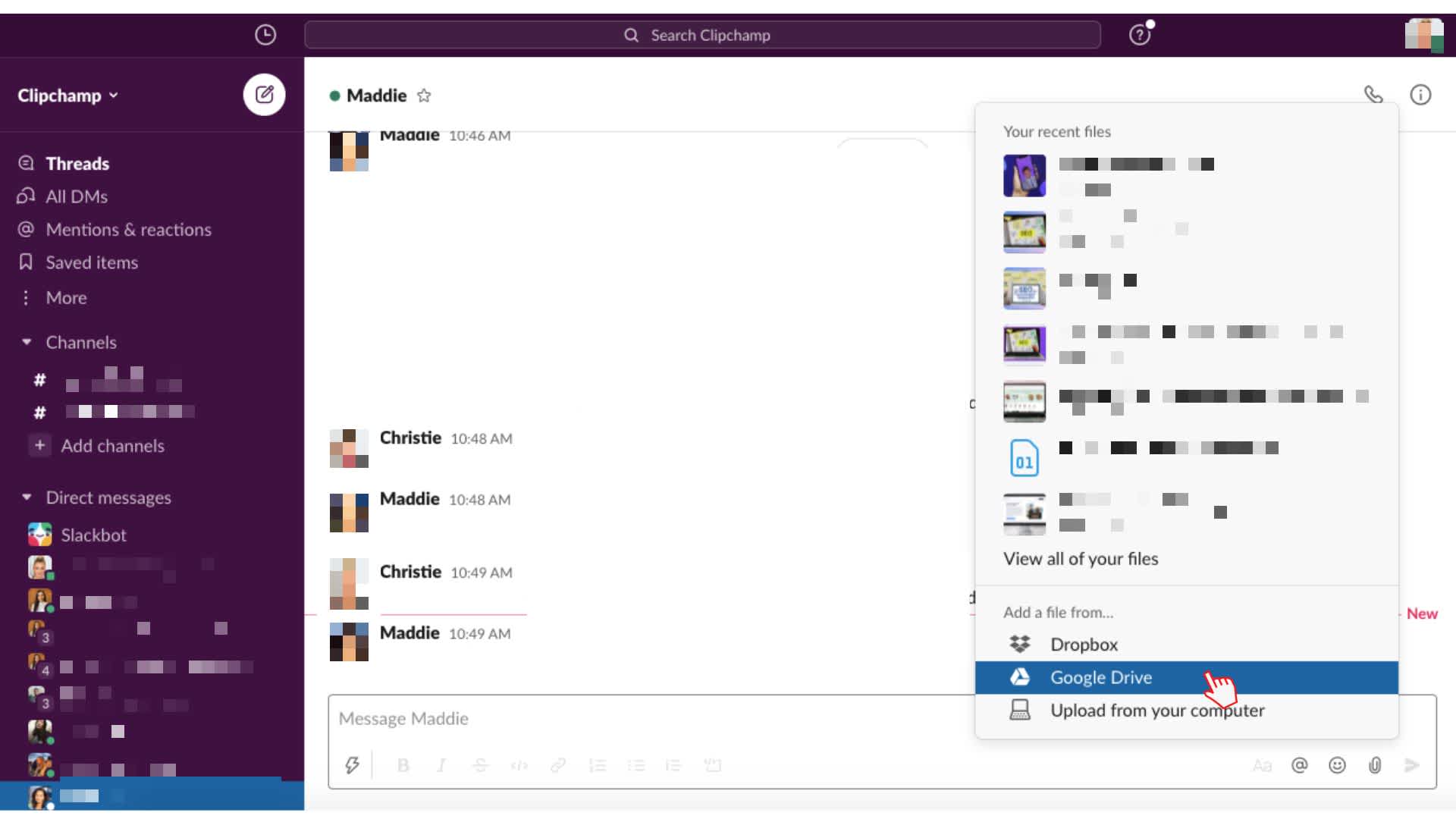 Step 5. Send your video in Slack from Google Drive - How to Embed Video in Slack