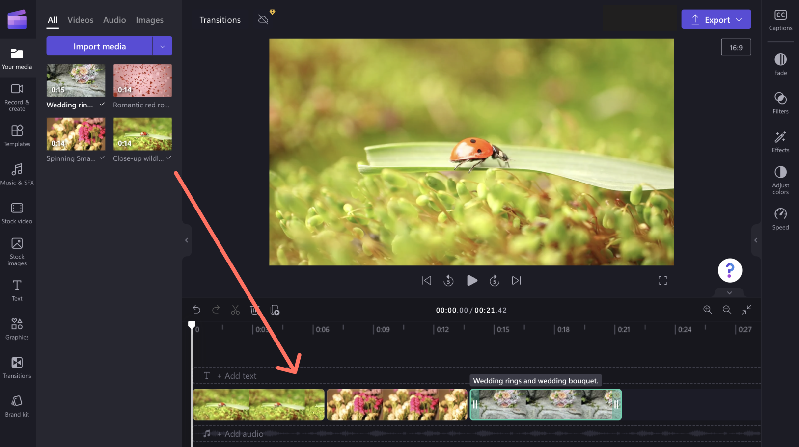 Drag and drop media to timeline Clipchamp