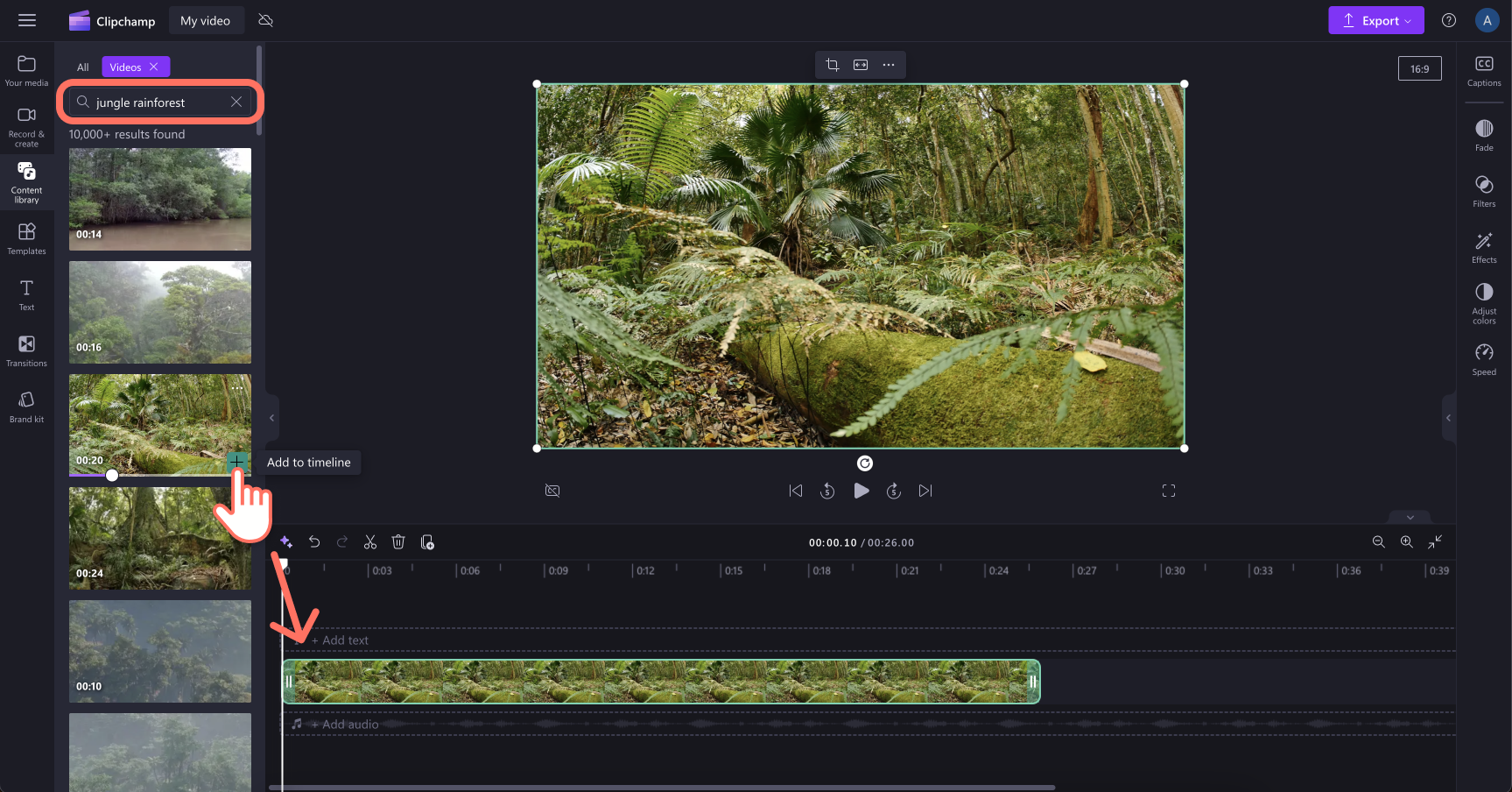 Image of a user browsing categories of stock video in Clipchamp.
