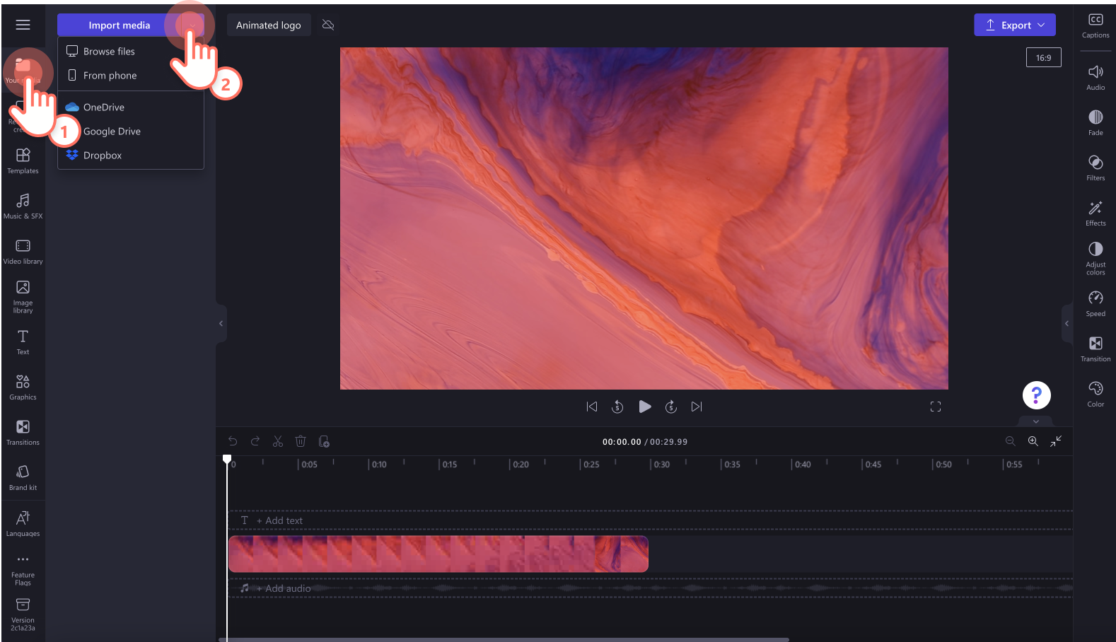 An image of a user importing media.