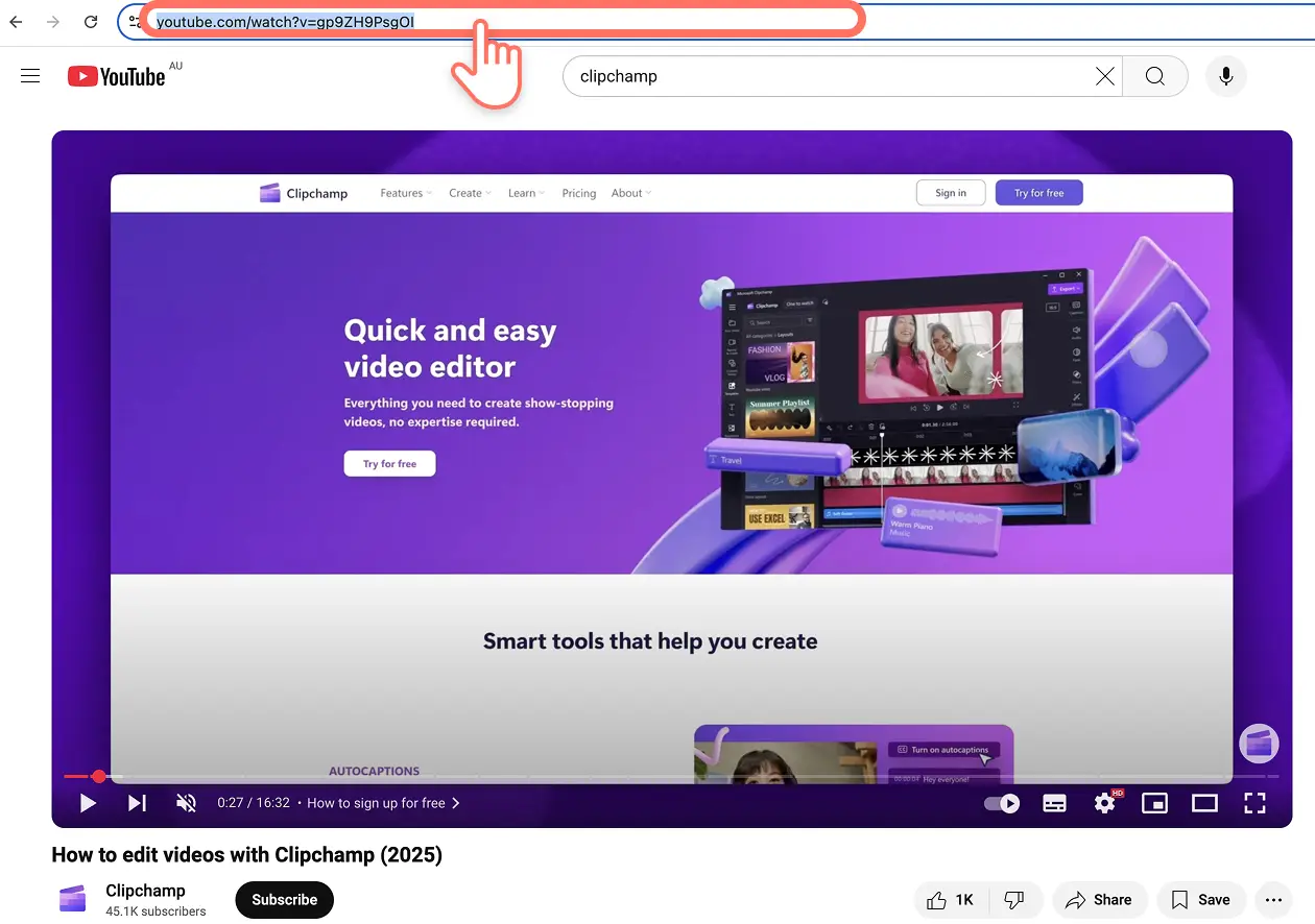 Pengguna menyalin URL YouTube