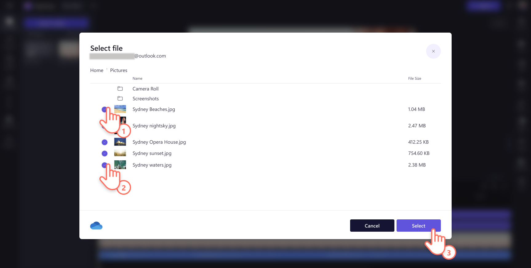 Selecting items from OneDrive