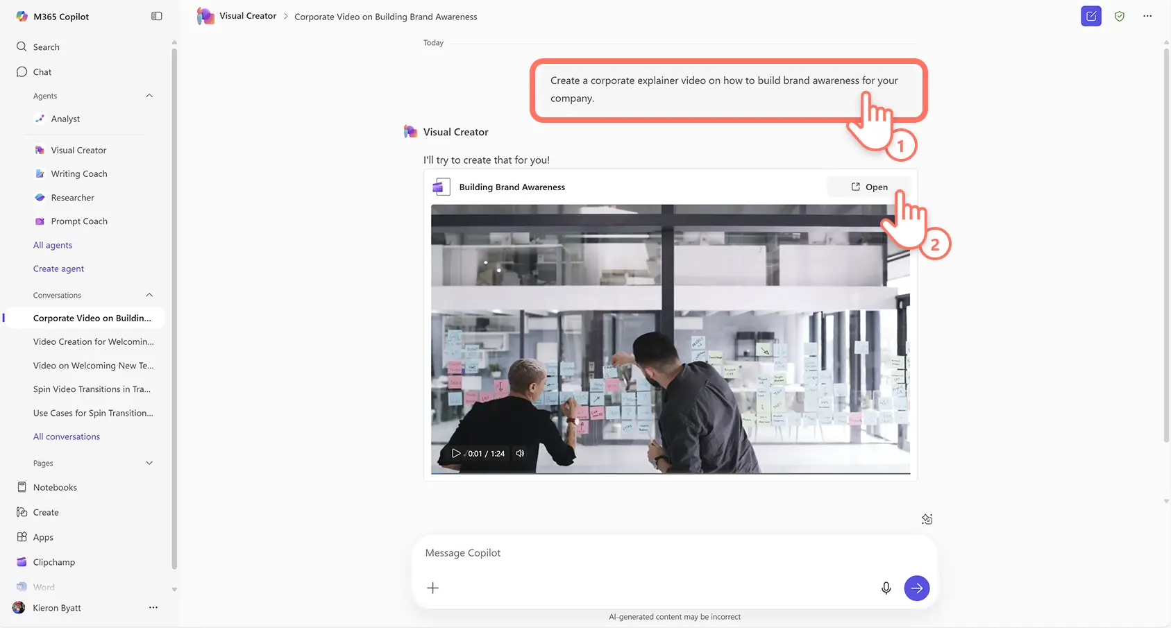 A user creating a corporate explainer video using Visual Creator in Microsoft Copilot.