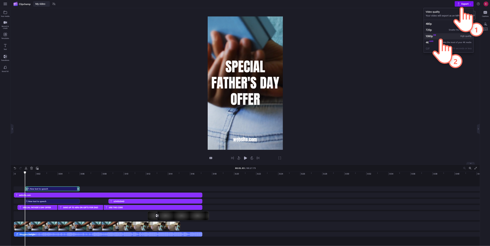 An image of a Clipchamp user exporting their Facebook Story video.