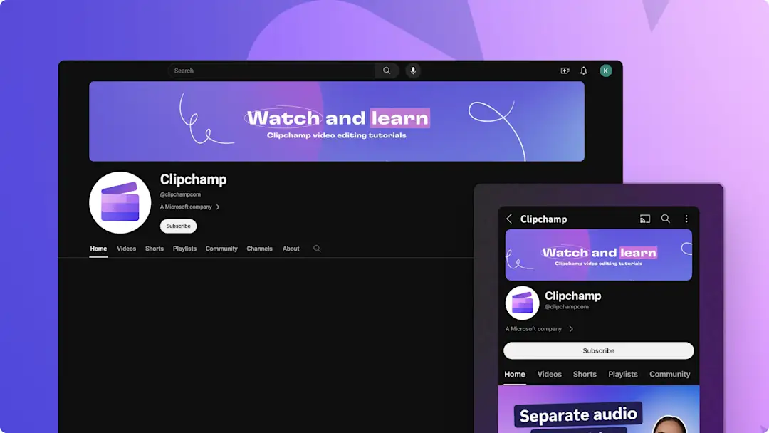 Зображення банера Clipchamp YouTube.