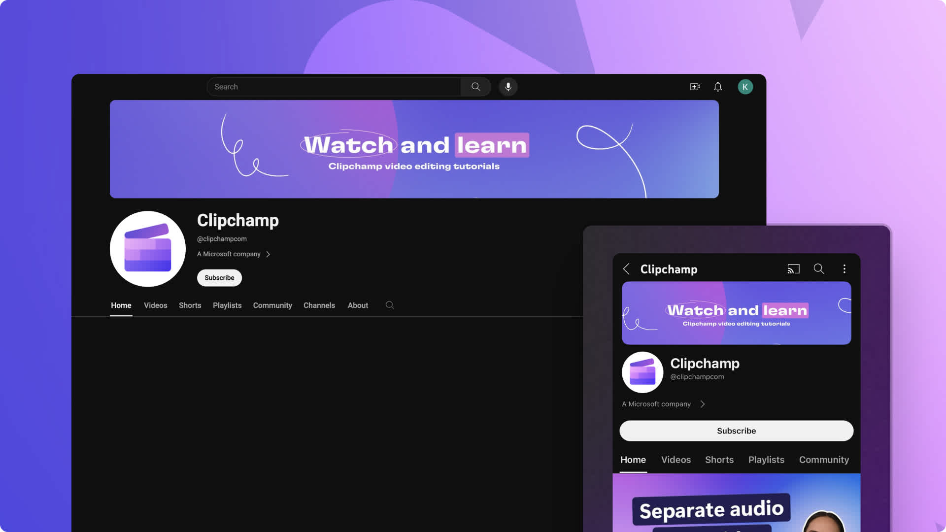 An image of Clipchamp YouTube banner.