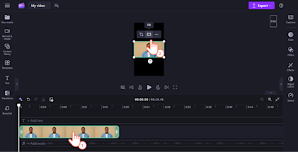 Hình ảnh người dùng Clipchamp đang di con trỏ lên trên nút lấp đầy ở cửa sổ xem trước video.