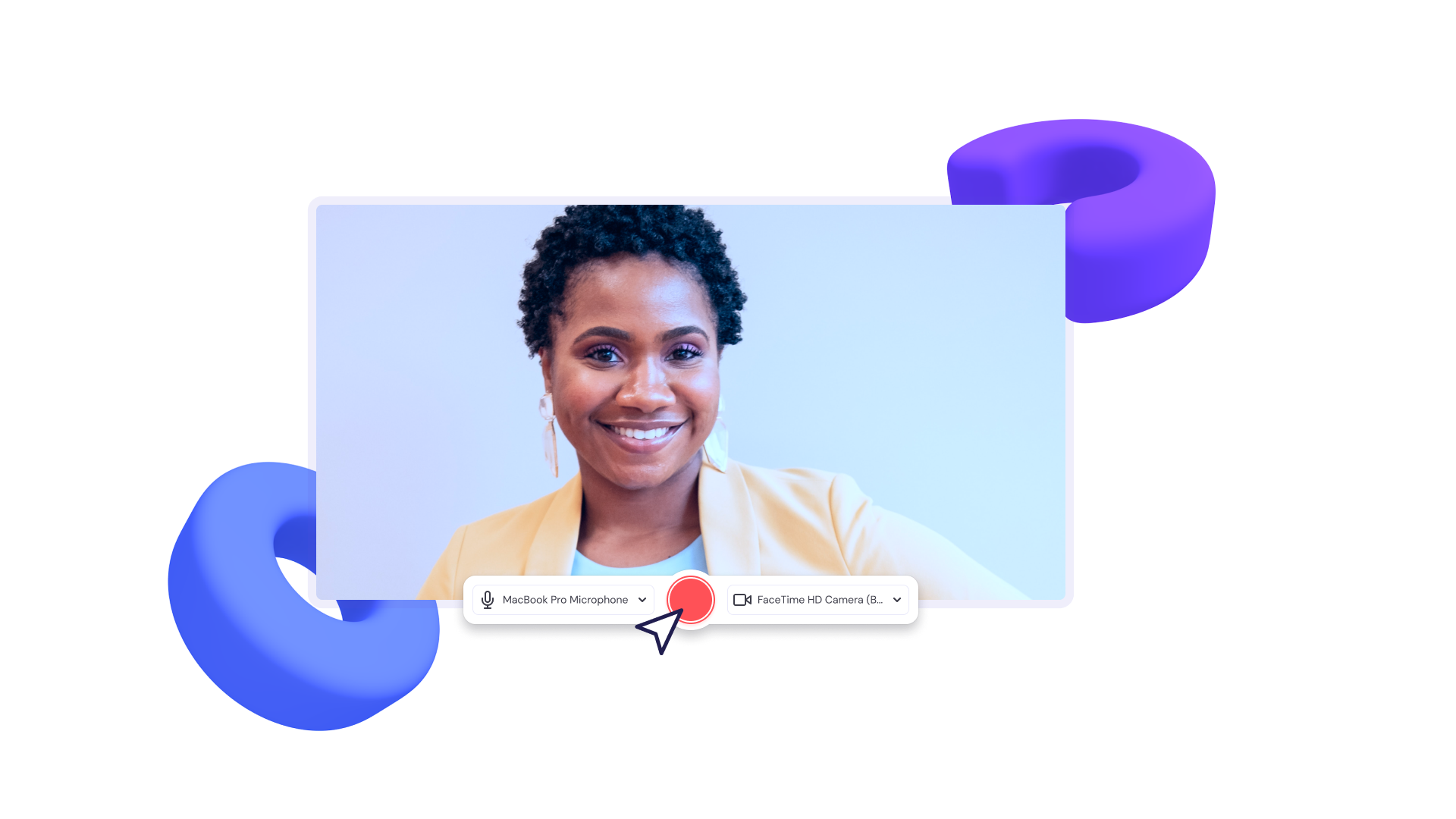 Une souris survole le bouton d'enregistrement d'écran et de webcam alors qu'un utilisateur se prépare à effectuer une présentation dans Clipchamp.