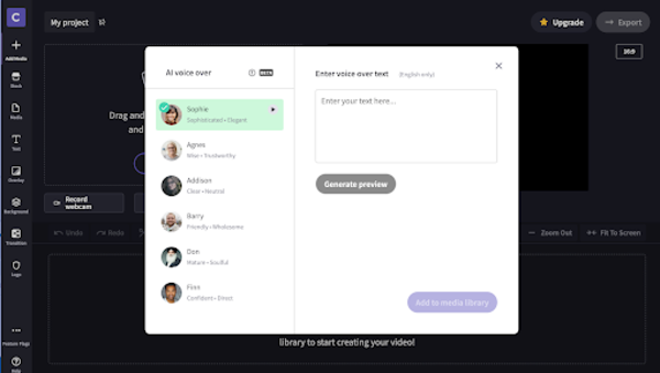 AI voice over step 4. Choose a voice from the list.