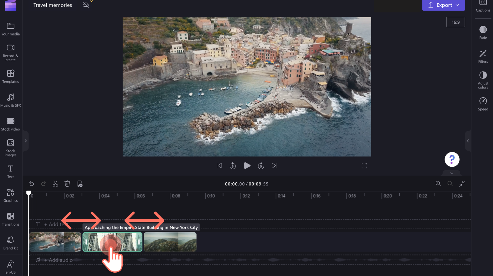 An image of reordering video clips in Clipchamp.