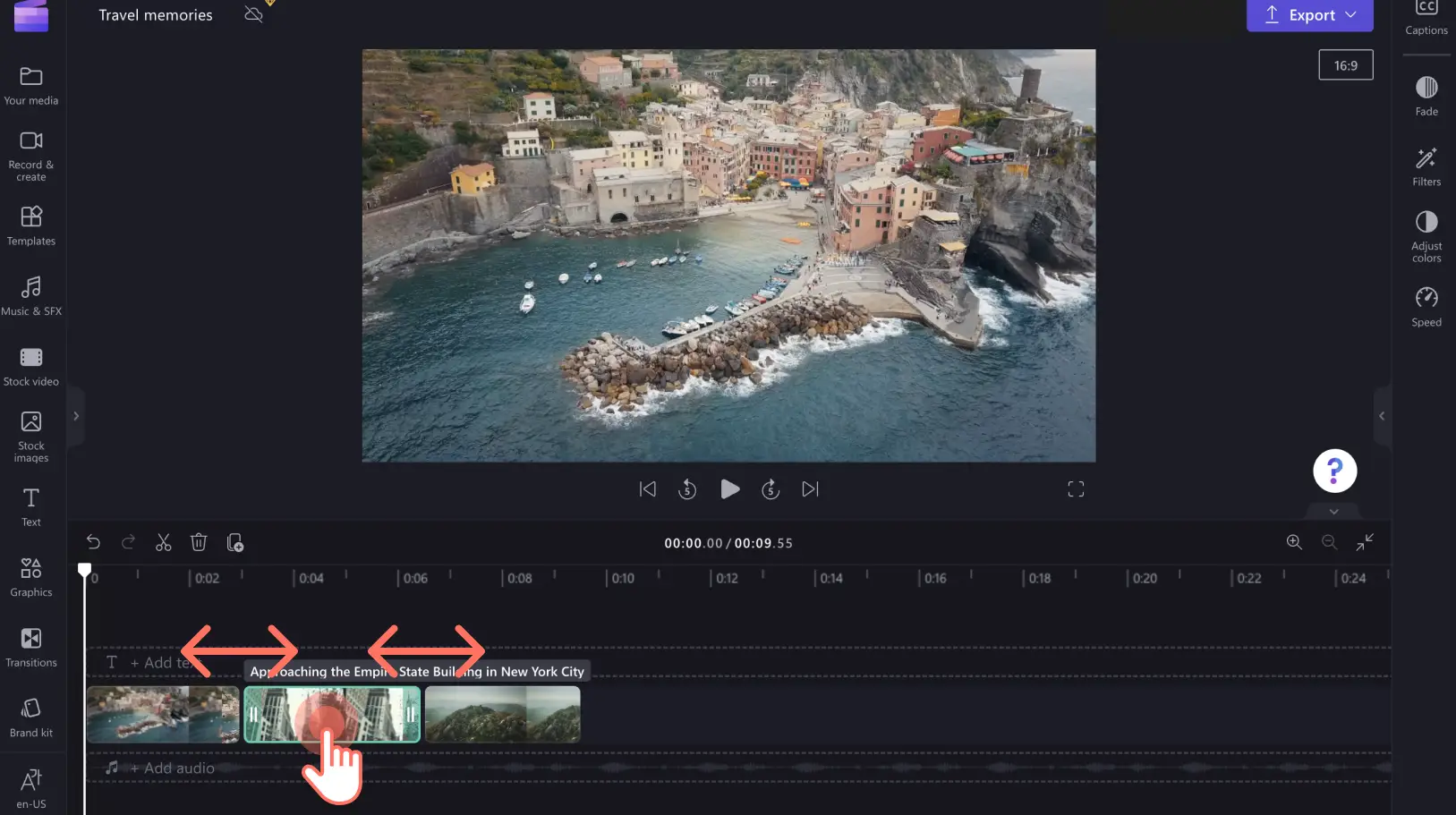 An image of reordering video clips in Clipchamp.