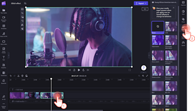 Obraz przedstawiający użytkownika, który klika kartę efektów w panelu właściwości.