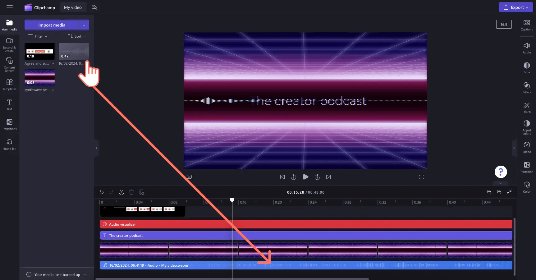 Creación de un vídeo de visualizador de audio para un podcast