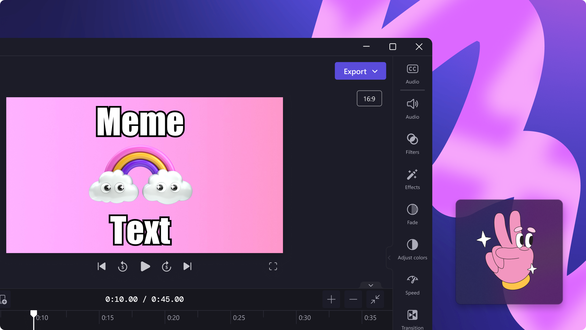 Hình ảnh về video meme trong trình biên tập.
