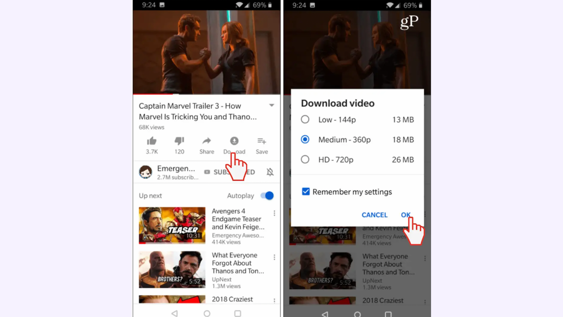 Image of downloading YouTube video from android