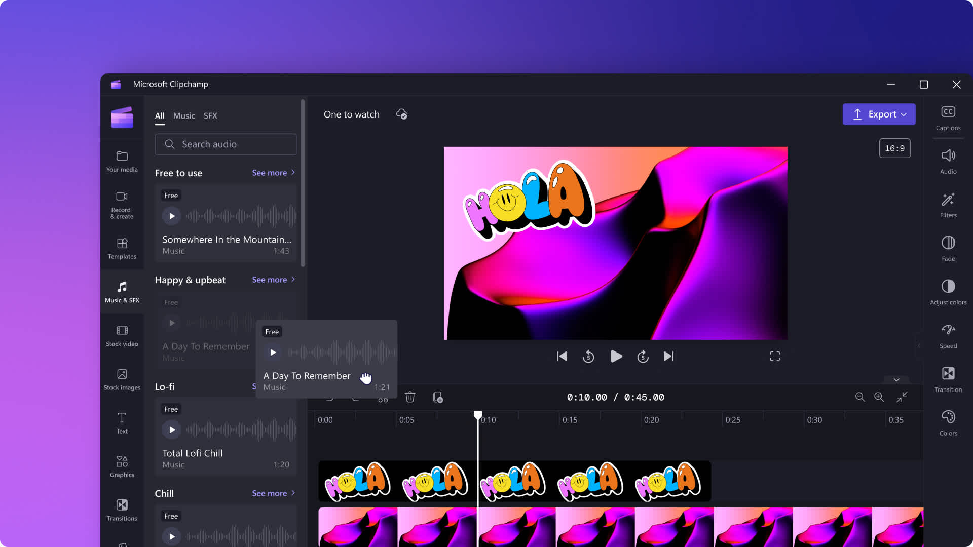 An abstract image of Clipchamp video editor being used to add music to a video