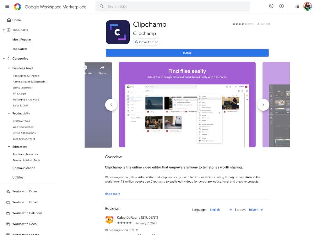 Clipchamp Google Workspace integration Step.1