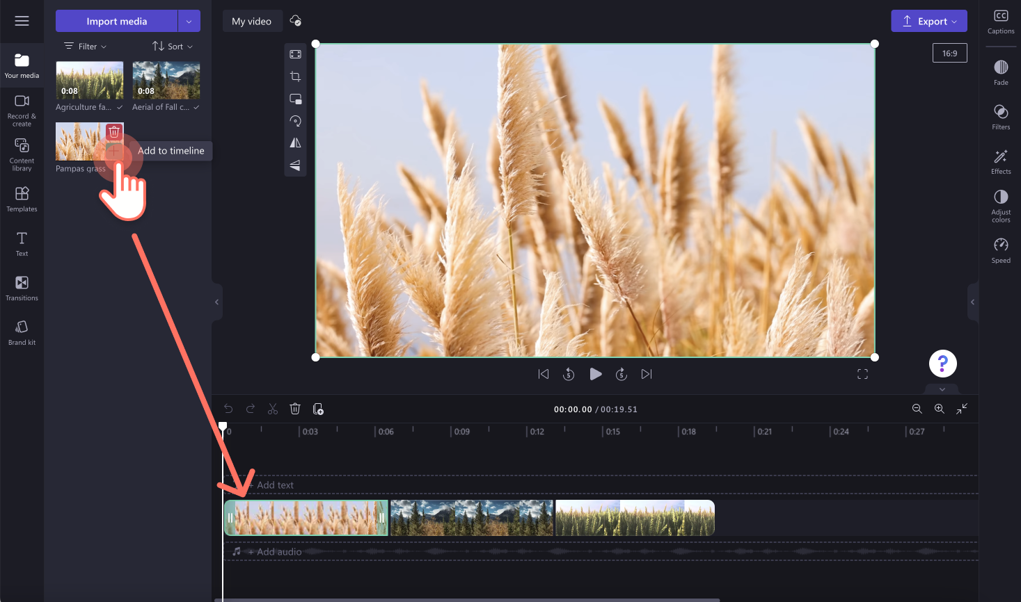 An image of a user adding videos to a timeline.