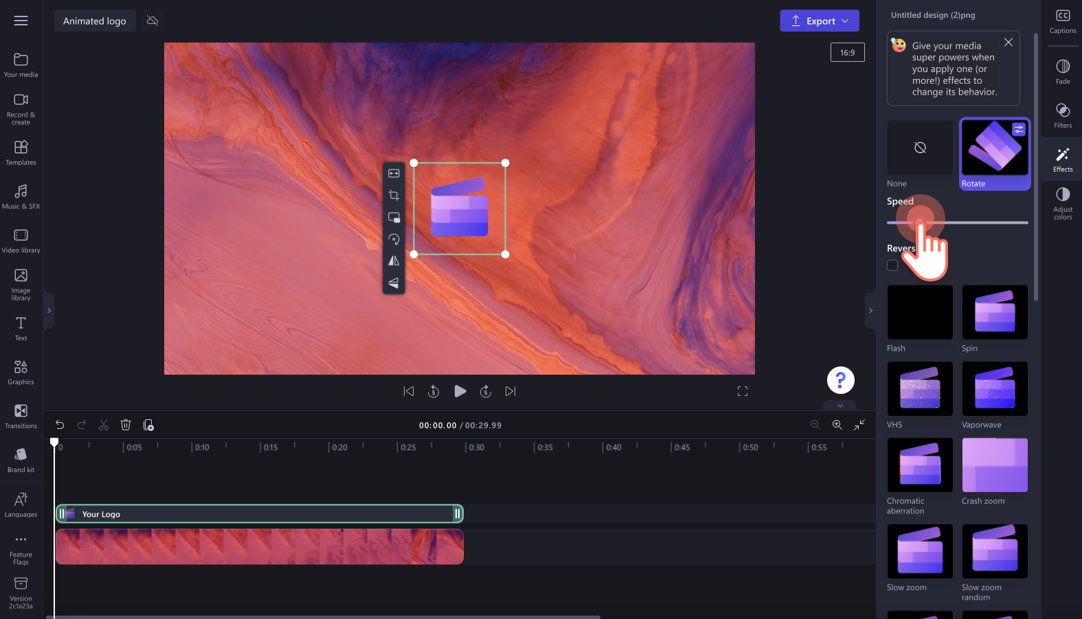 An image of a user editing the speed of the animation.