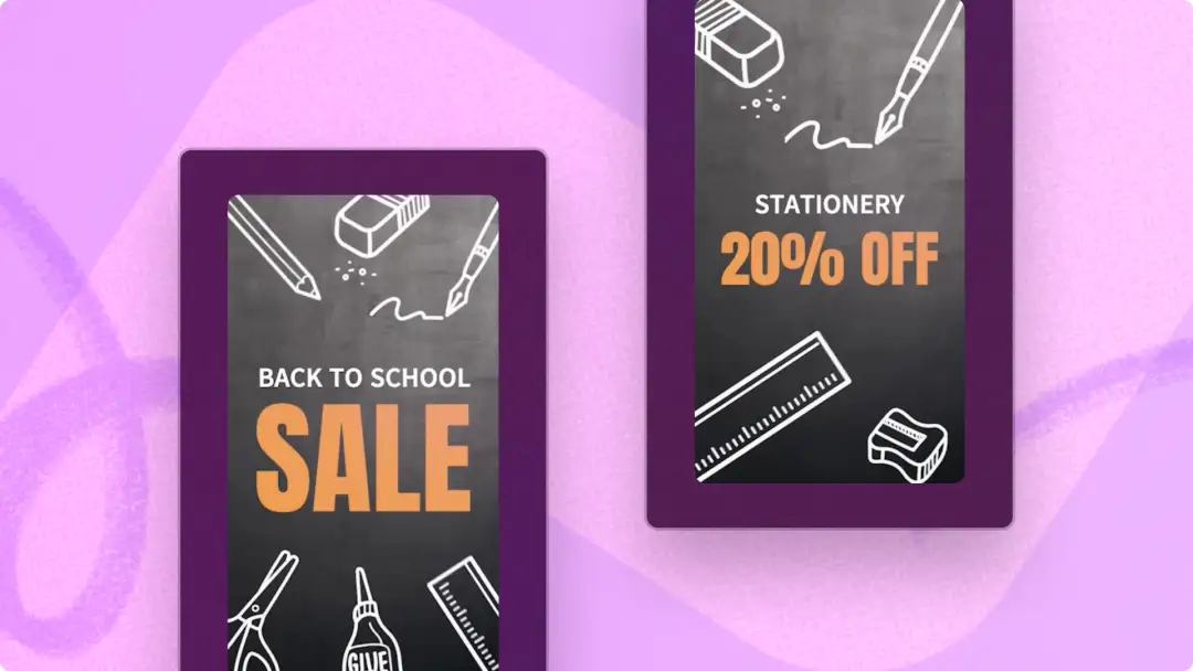 Een voorbeeld van 'back to school'-videosjablonen in Clipchamp