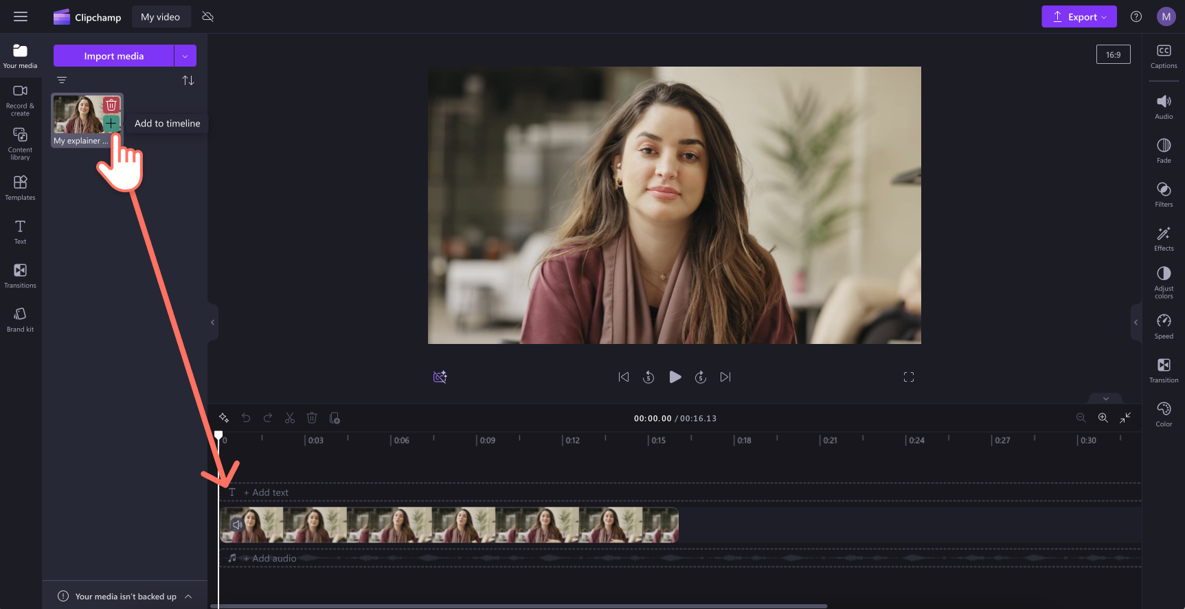 An image of a user adding video to the timeline.
