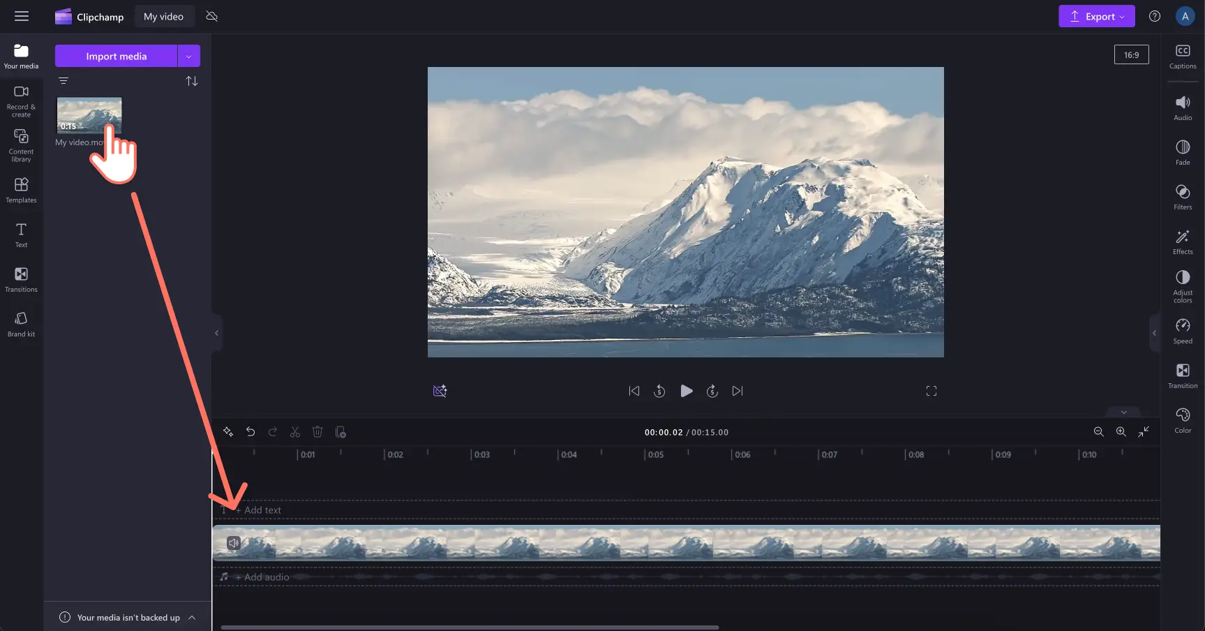 Image of a user adding a video to the timeline in Clipchamp.