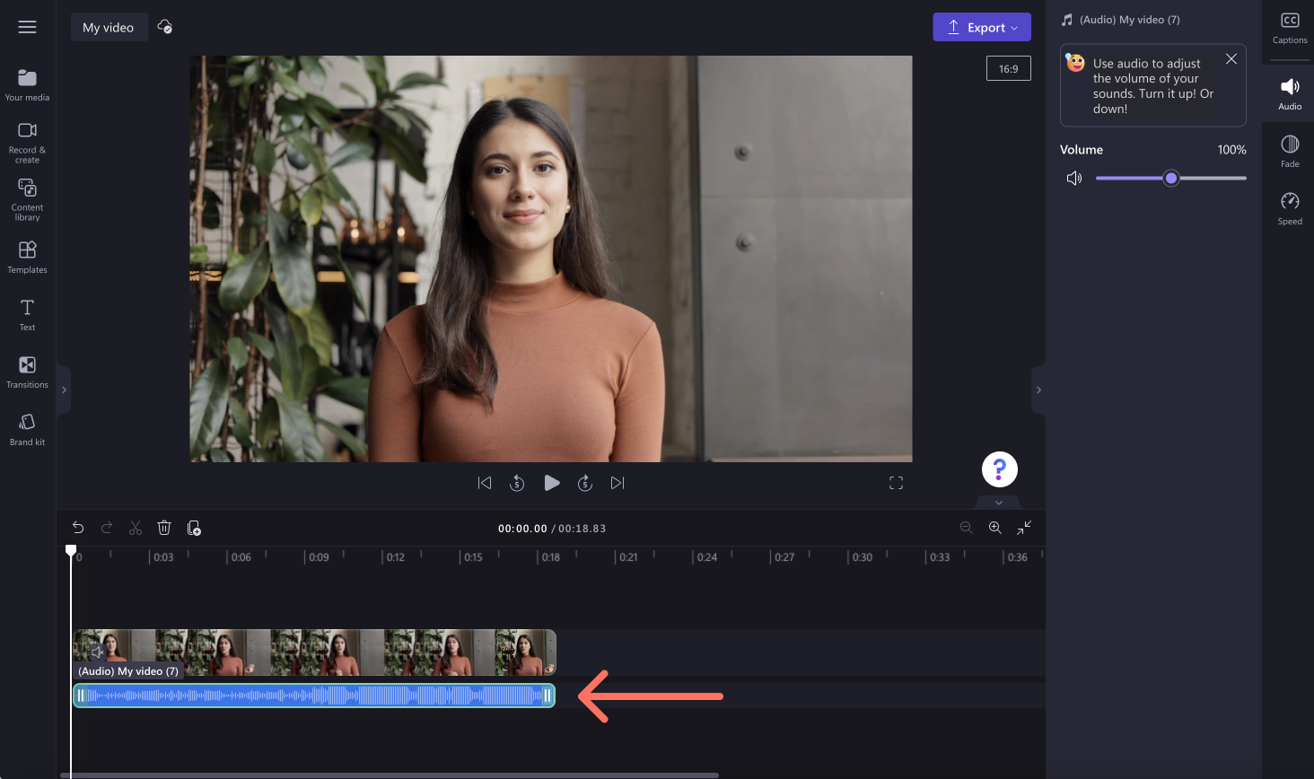 An image of the video and audio separate on the timeline.