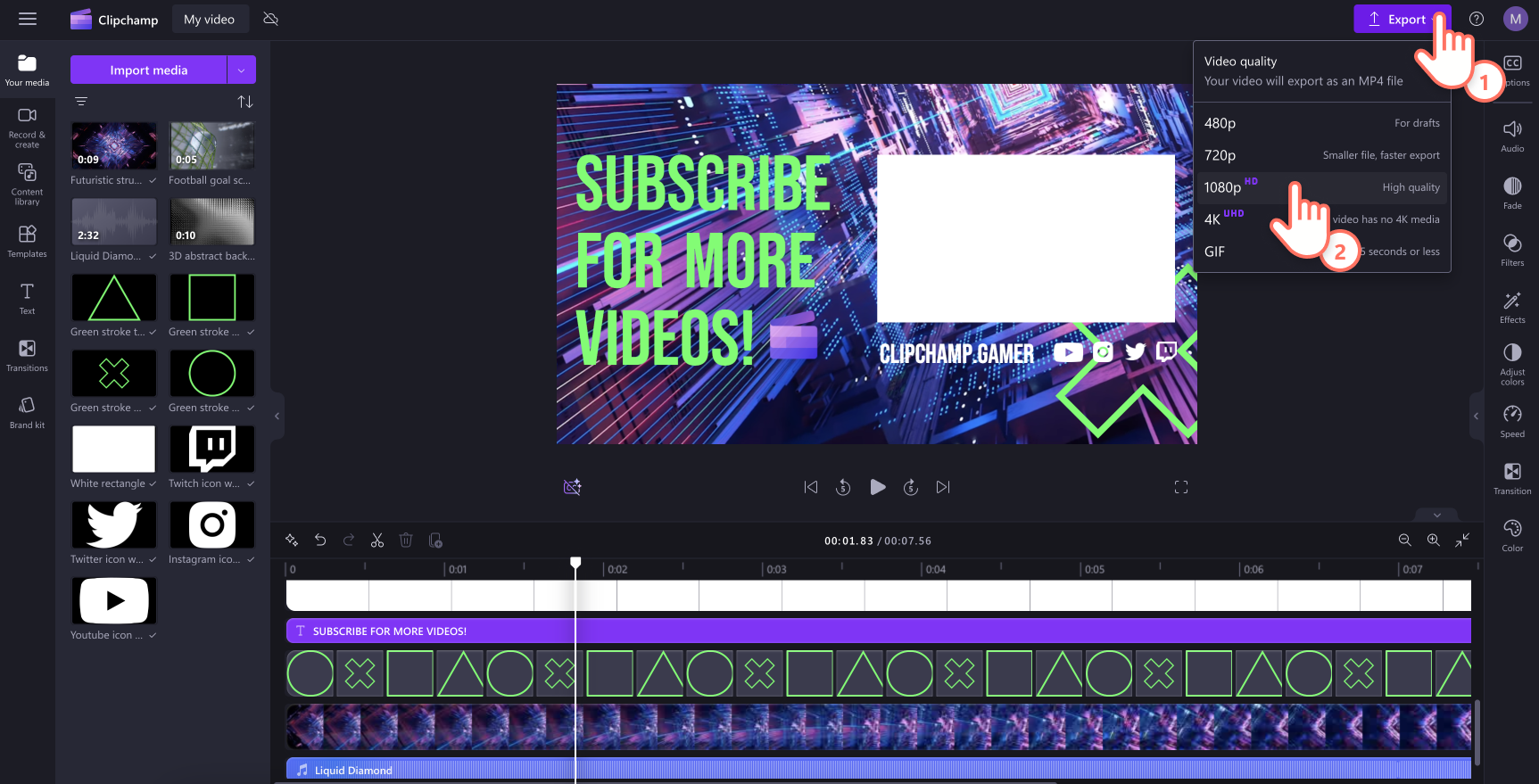 Hình ảnh người dùng xuất video chất lượng cao trong Clipchamp