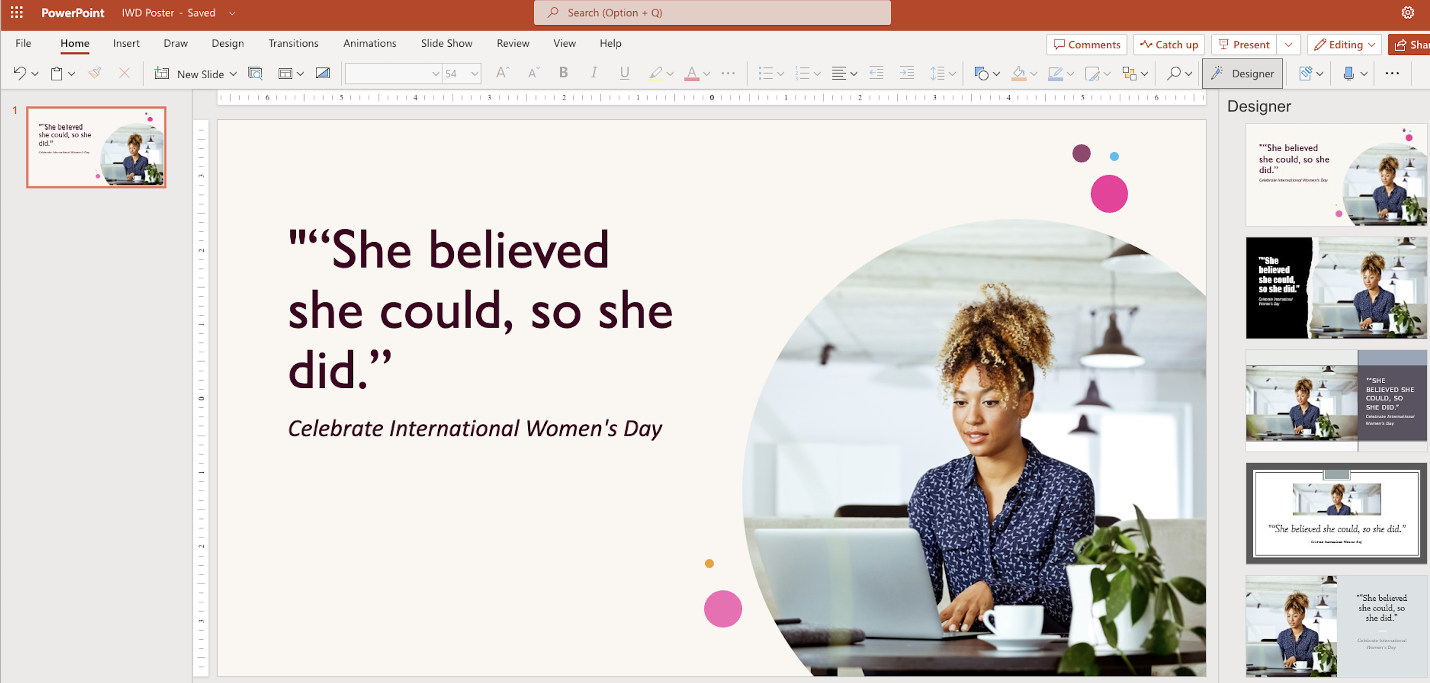 Powerpoint designer suggestions to make a IWD poster 