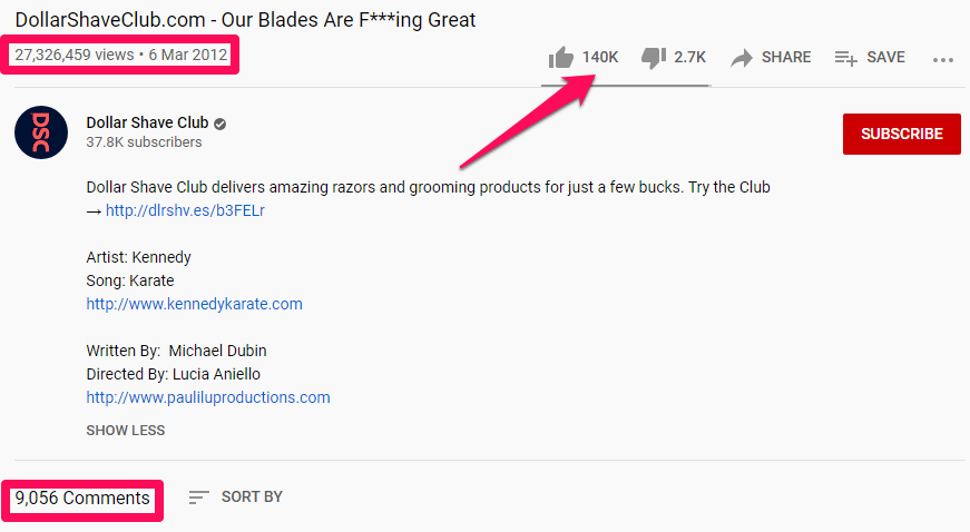 Video example: Dollar Shave Club comments