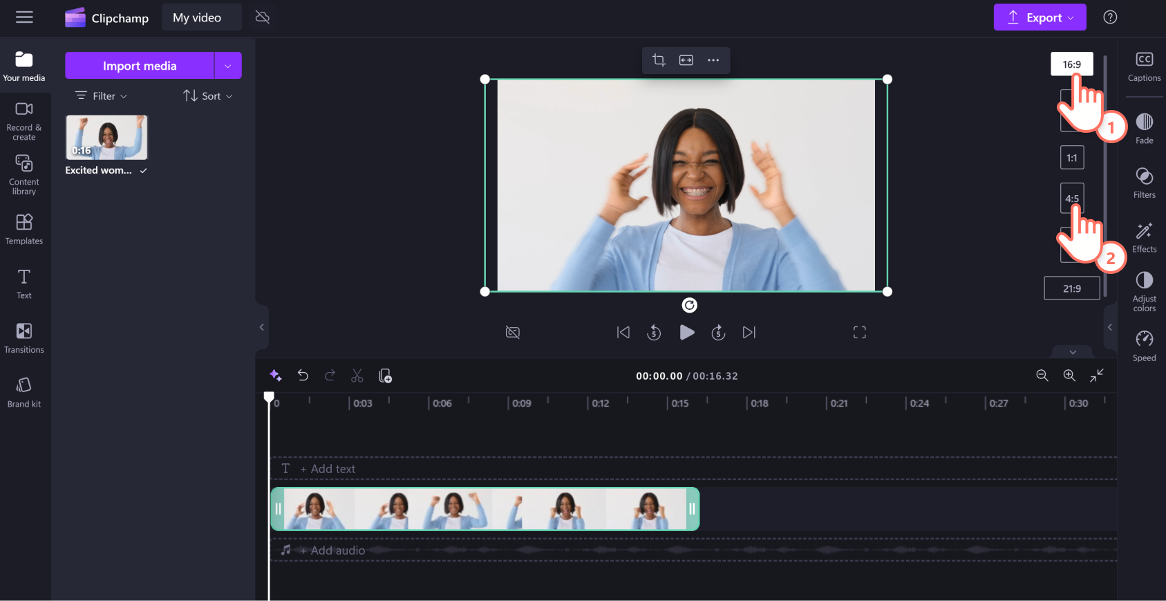 Hình ảnh người dùng đang chỉnh sửa tỉ lệ khung ảnh của video.