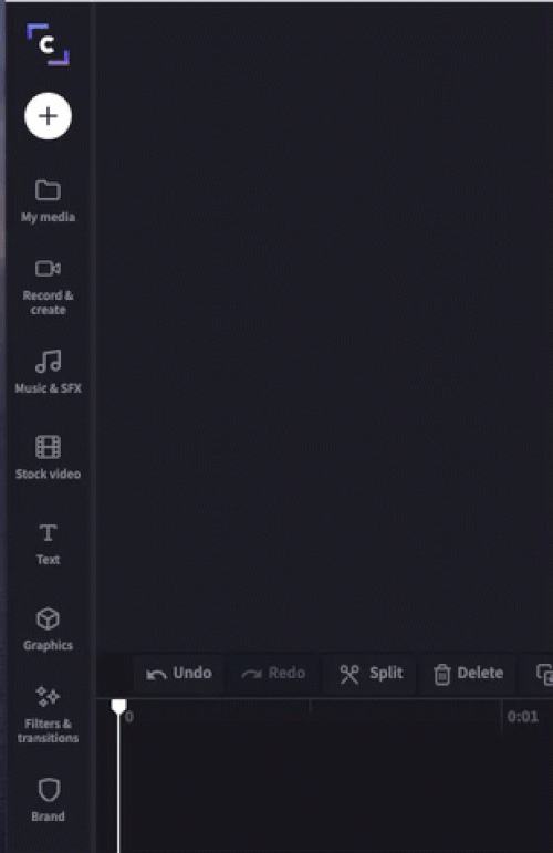 Screenshot of the my media tab being opened in the editor. The all, video, audio and image options are being shown.
