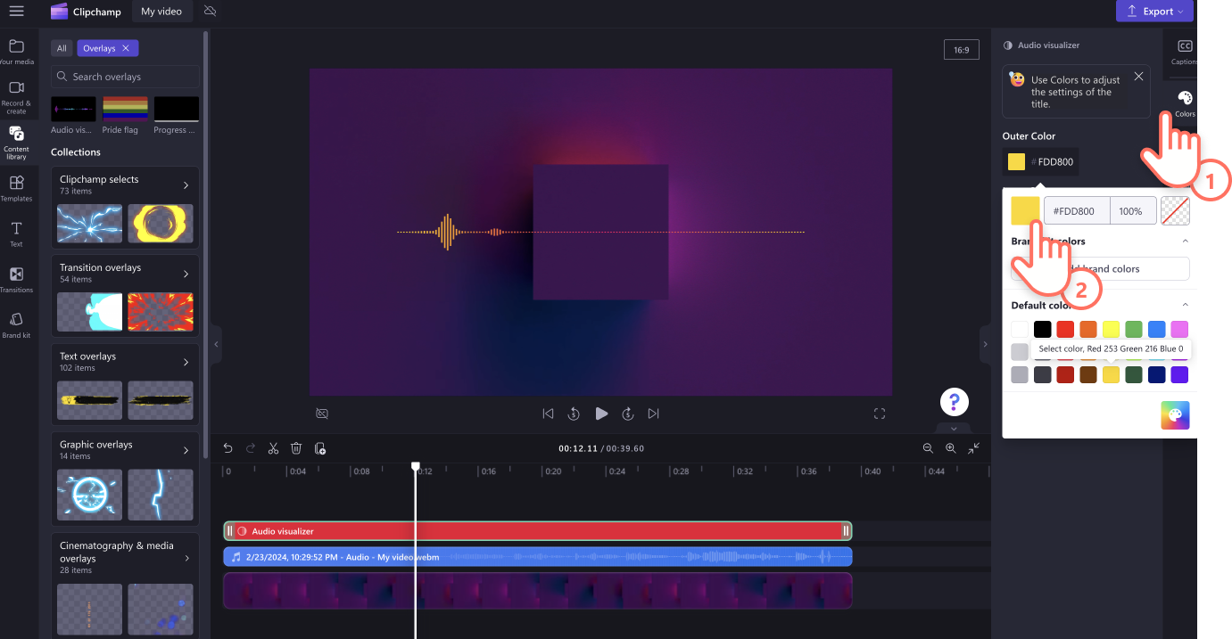 An image of a user editing the color of the audio visualizer overlay.