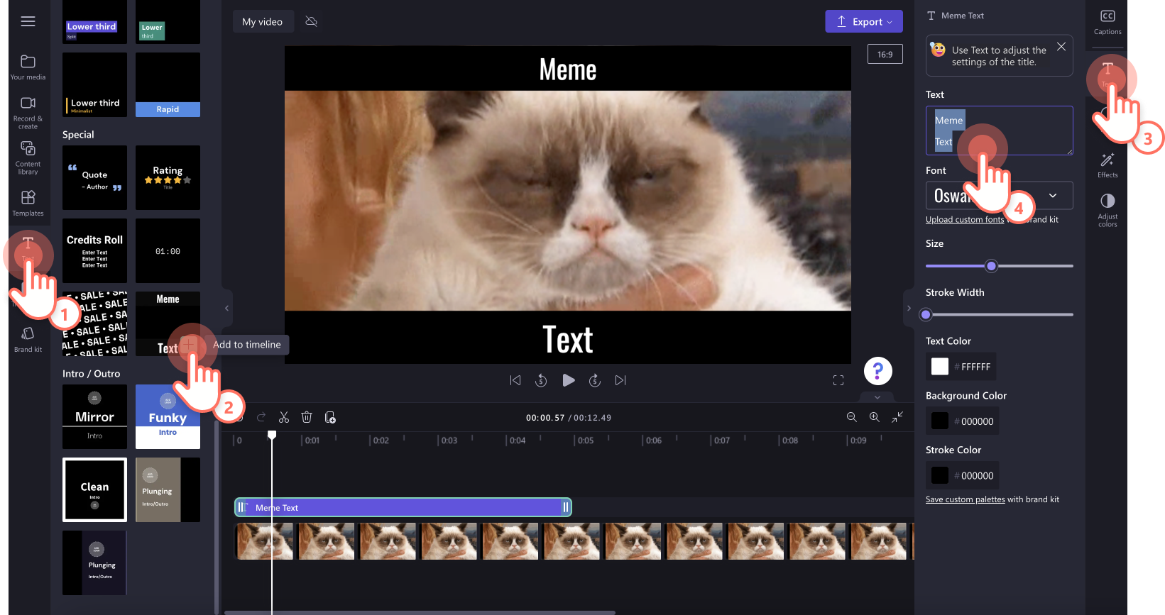 用户为视频添加表情包文本的图像。