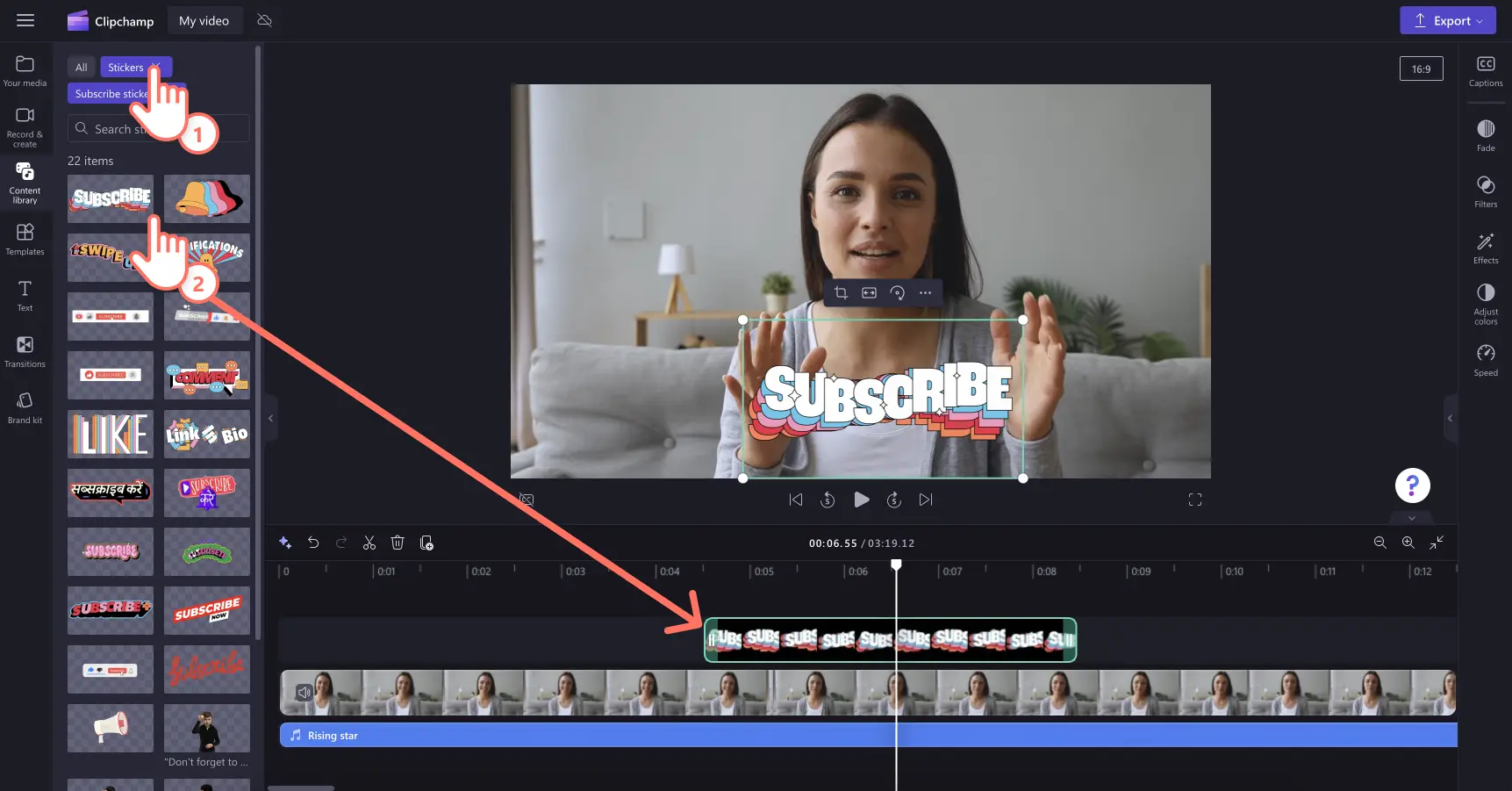 Adding a subscribe sticker to a video