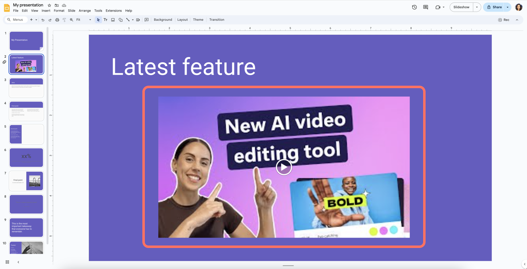 Successfully adding a YouTube video to Google Slides