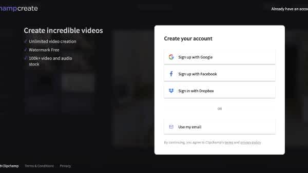 Step 1. Get started by creating a Clipchamp account 