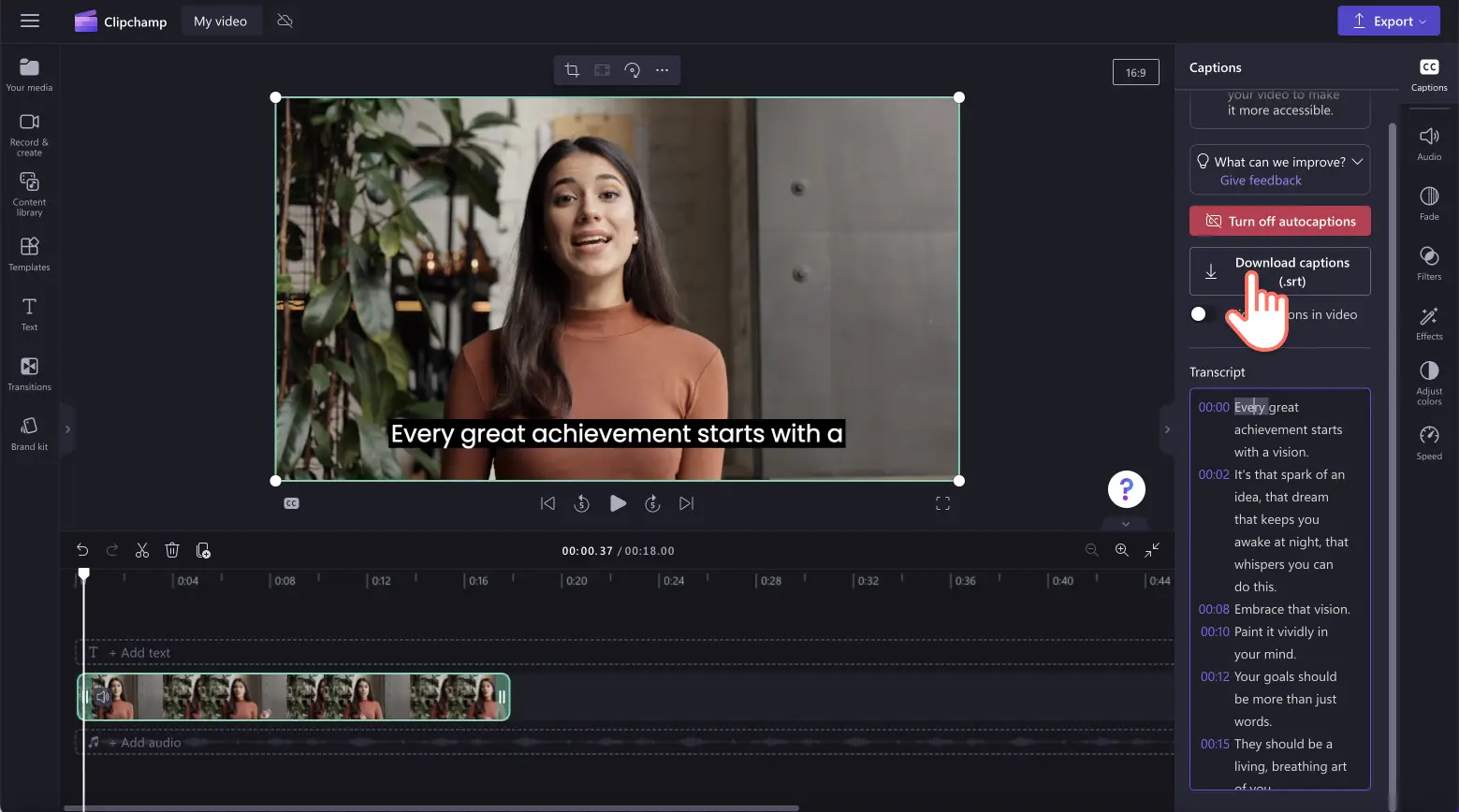 An image of a user downloading a video transcript. 