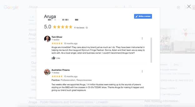Screenshot of google my business reviews