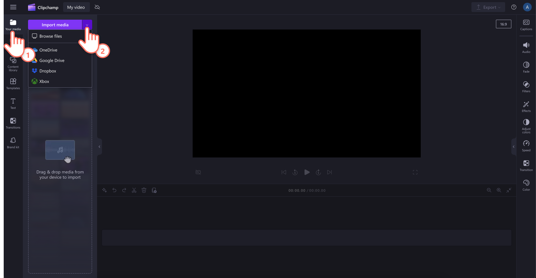 An image of a user importing media into Clipchamp.