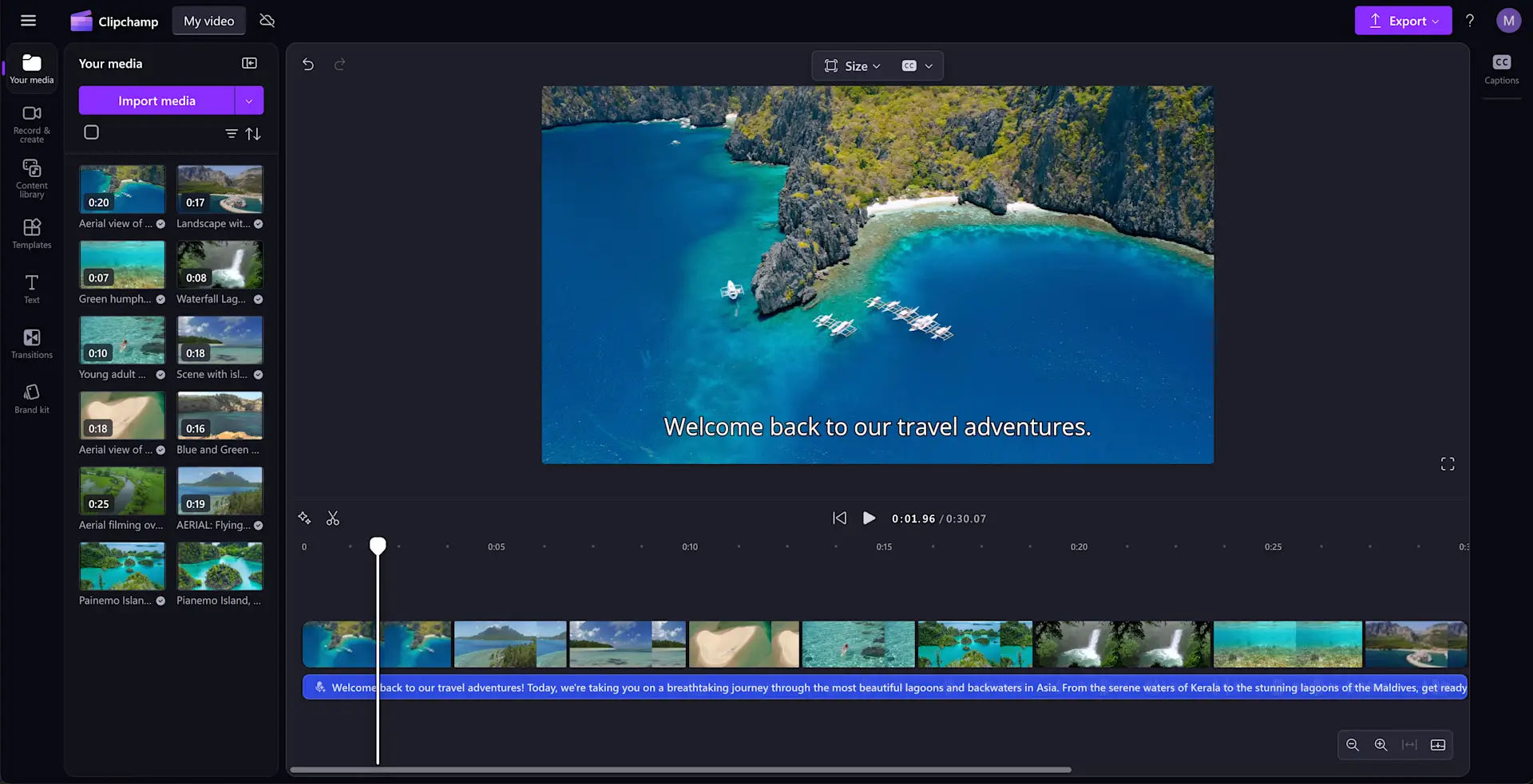 User editing a video in Clipchamp dark mode 