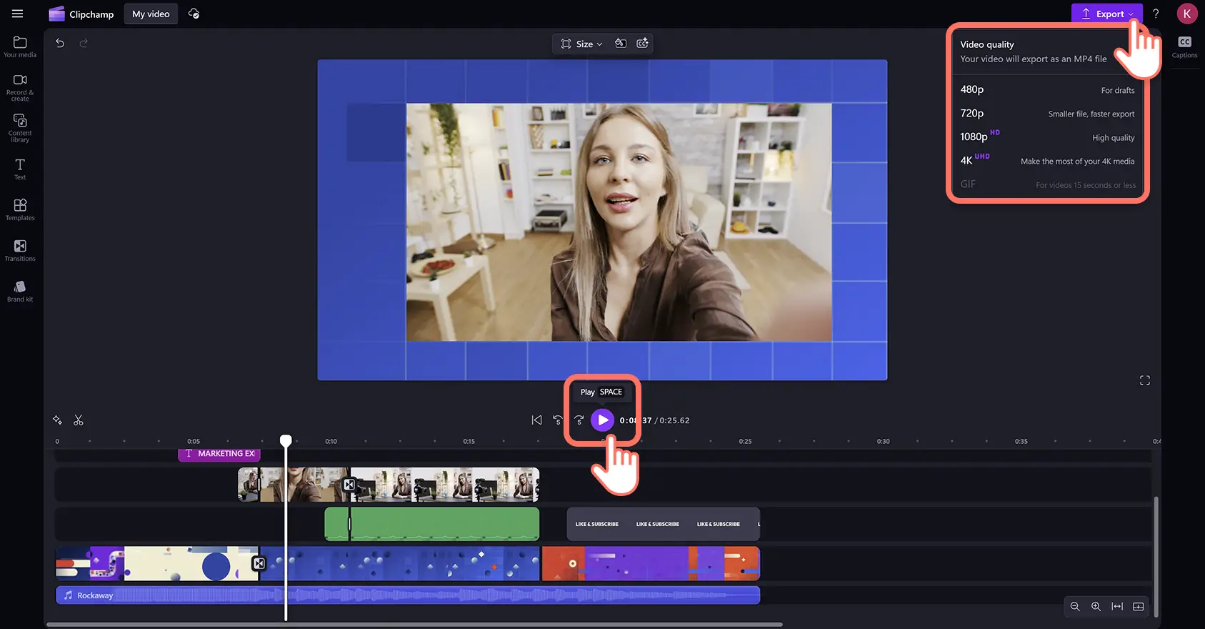 ユーザーが動画テンプレート内のテキストを編集する様子の画像。
