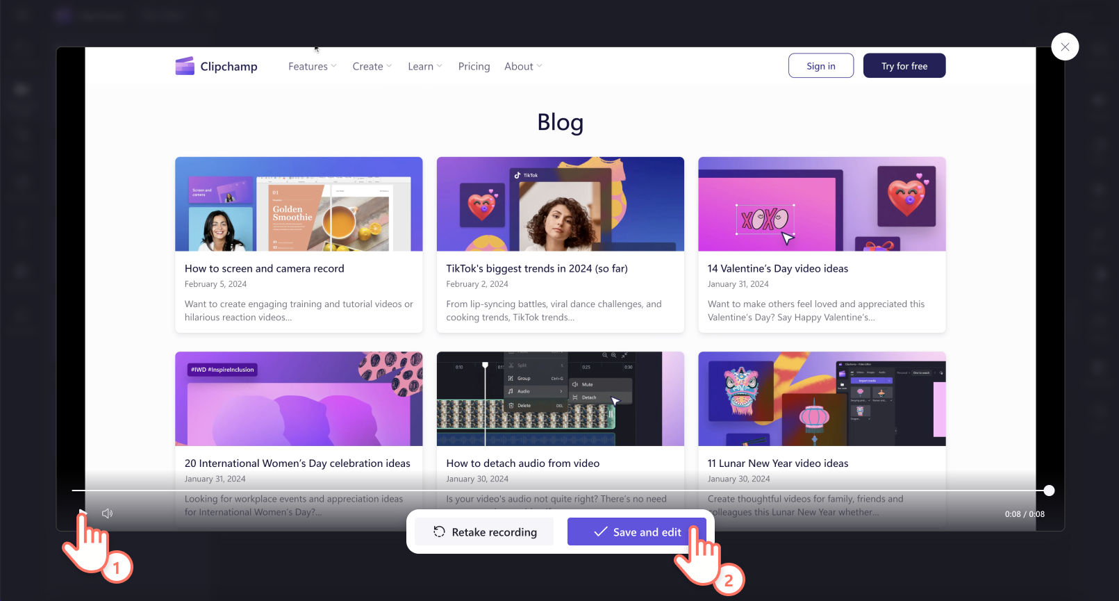 An image of a user saving the screen recording.