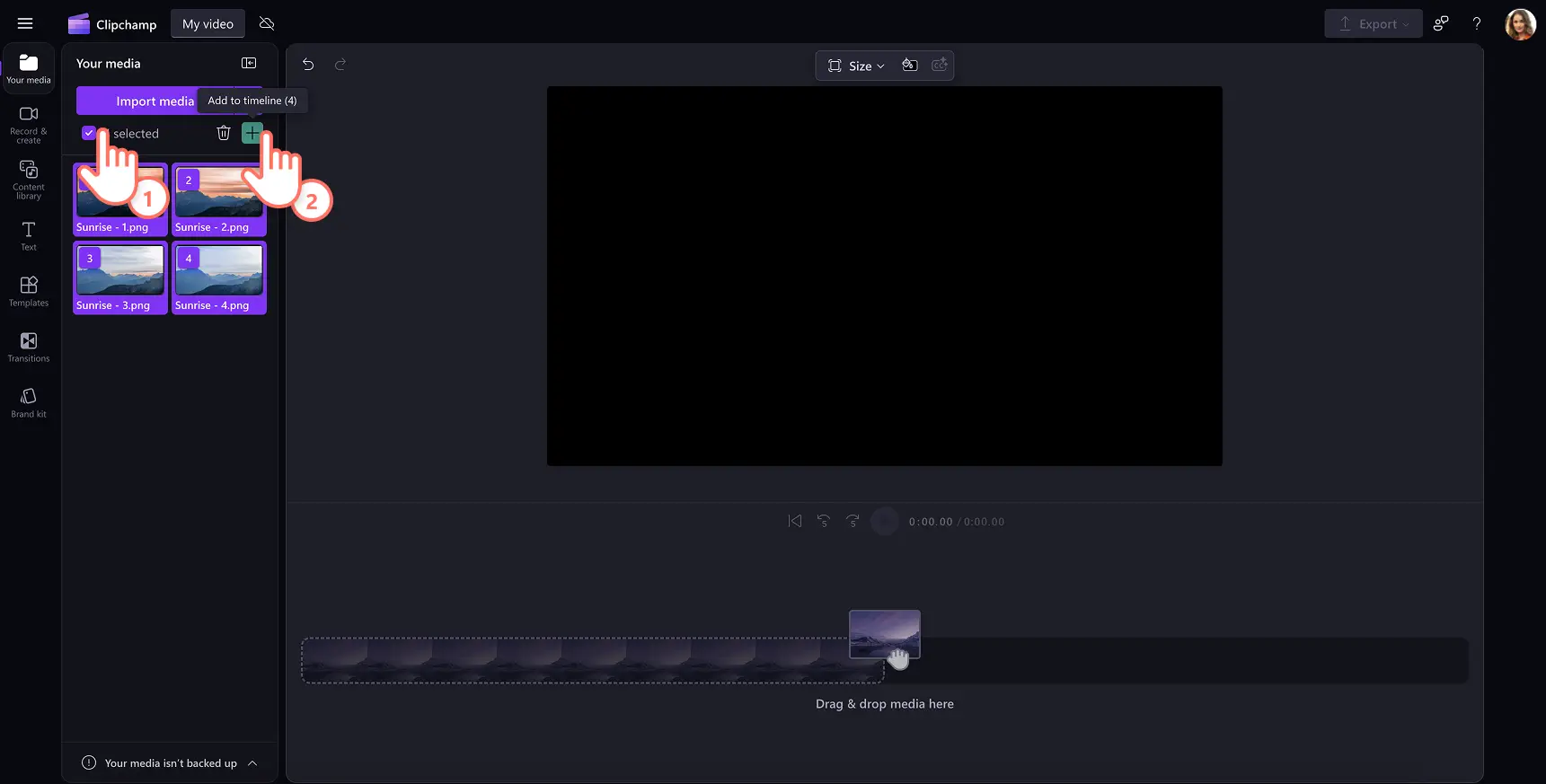 A user drags and drops media into the timeline in Clipchamp